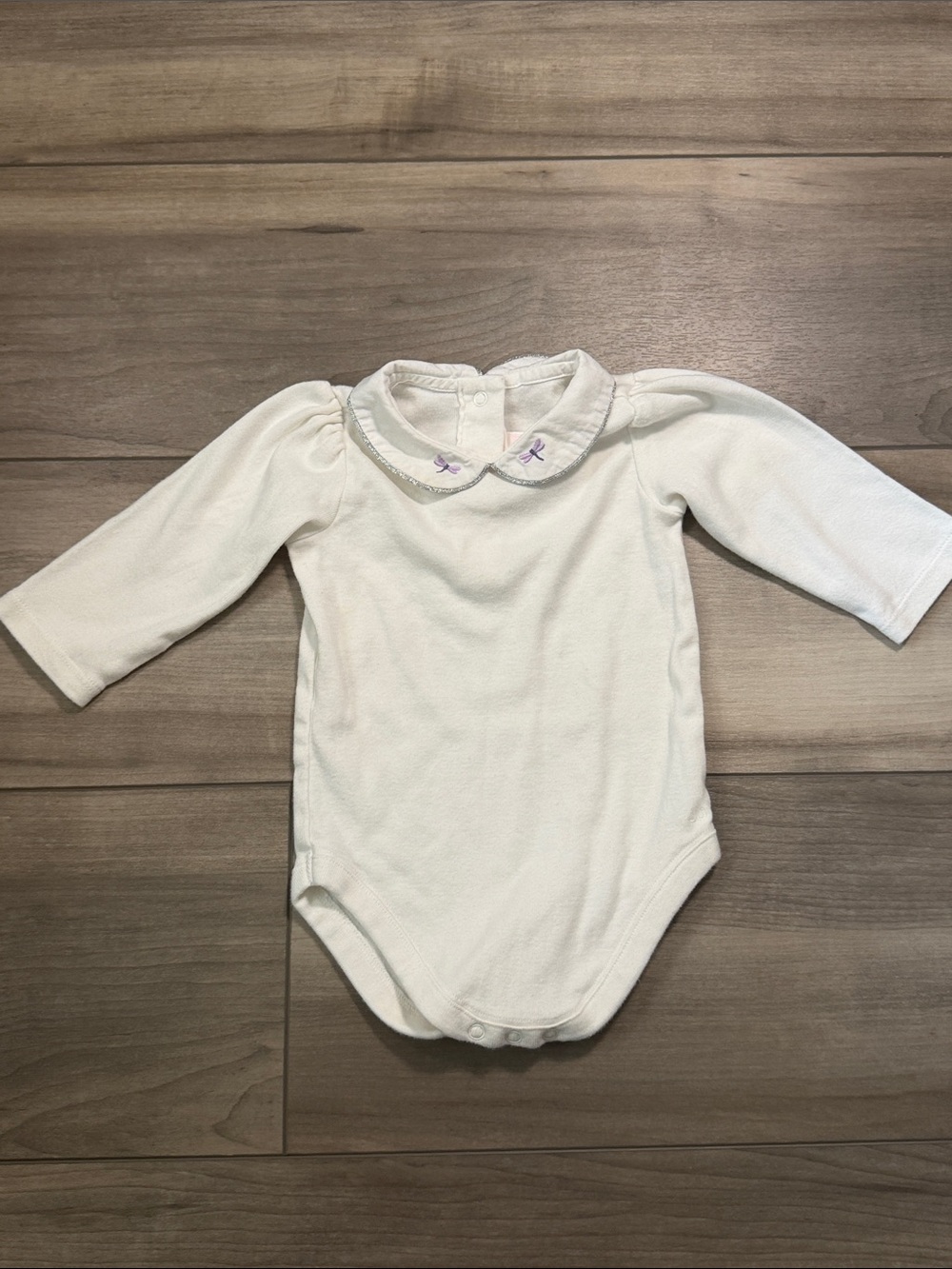 Janie and Jack Classic White Long-Sleeve Baby One-Piece with Peter Pan Collar